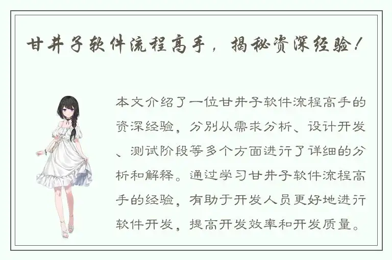 甘井子软件流程高手，揭秘资深经验！