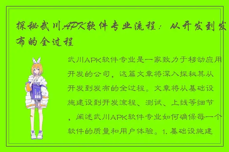 探秘武川APK软件专业流程：从开发到发布的全过程