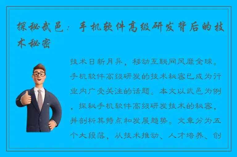 探秘武邑：手机软件高级研发背后的技术秘密