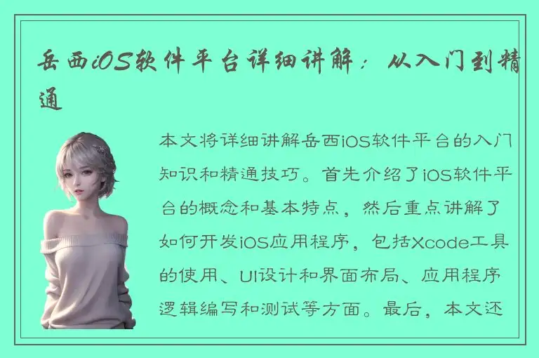 岳西iOS软件平台详细讲解：从入门到精通