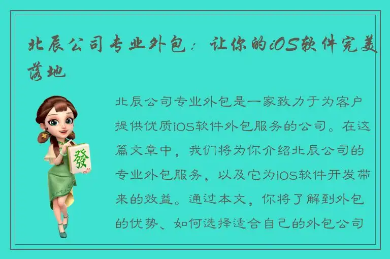 北辰公司专业外包：让你的iOS软件完美落地