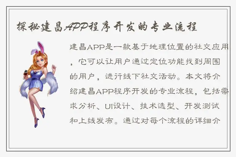 探秘建昌APP程序开发的专业流程