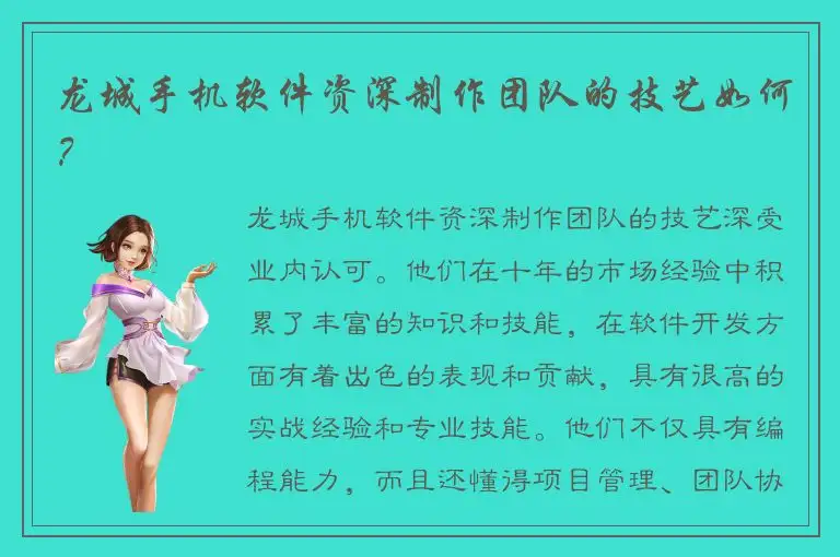 龙城手机软件资深制作团队的技艺如何？