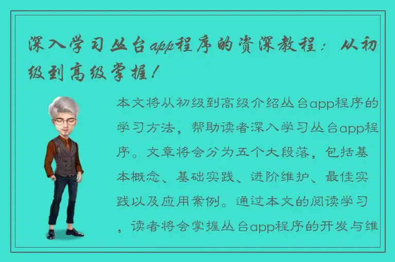 深入学习丛台app程序的资深教程：从初级到高级掌握！