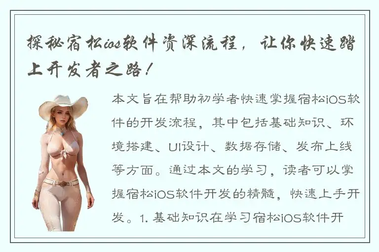 探秘宿松ios软件资深流程，让你快速踏上开发者之路！