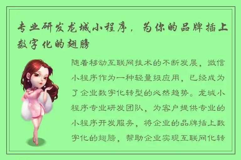 专业研发龙城小程序，为你的品牌插上数字化的翅膀
