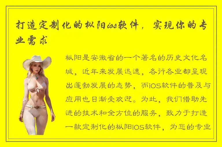 打造定制化的枞阳ios软件，实现你的专业需求