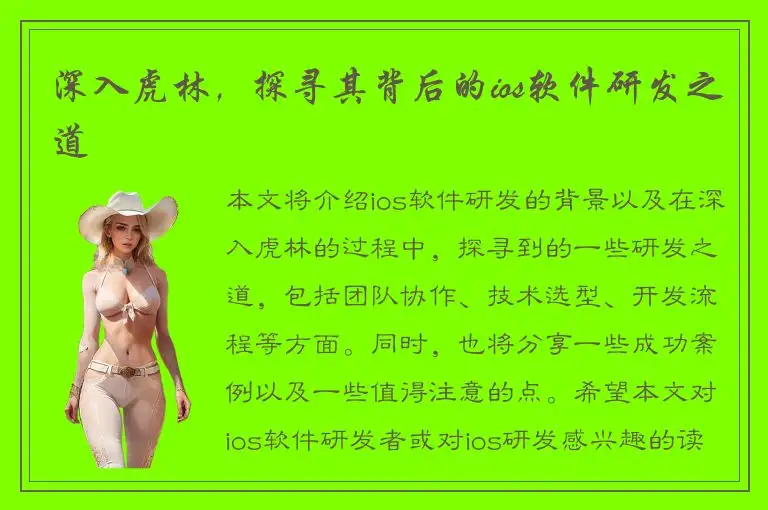深入虎林，探寻其背后的ios软件研发之道