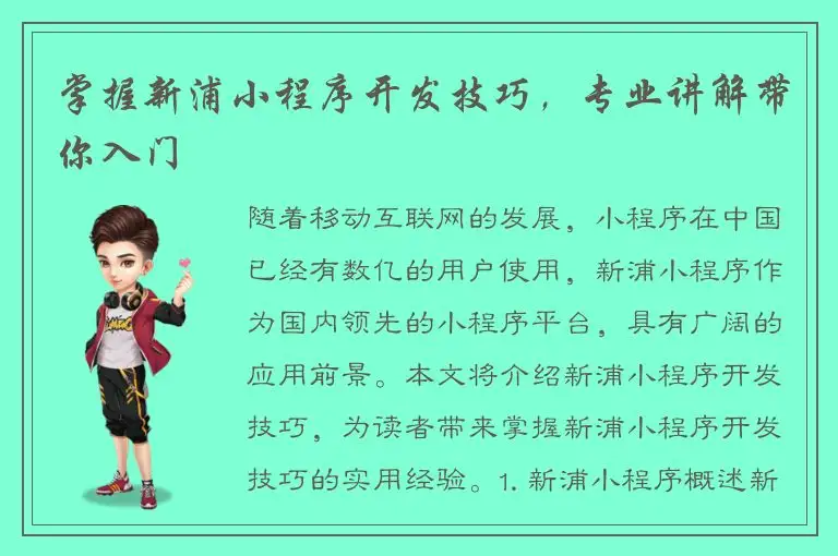 掌握新浦小程序开发技巧，专业讲解带你入门