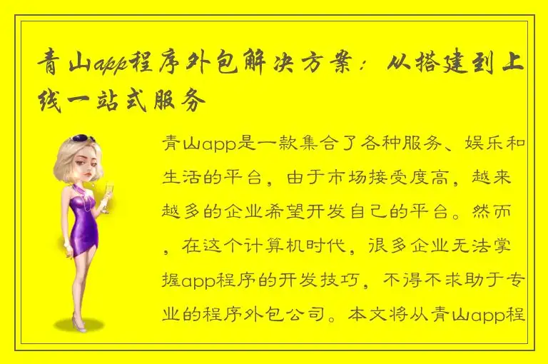 青山app程序外包解决方案：从搭建到上线一站式服务