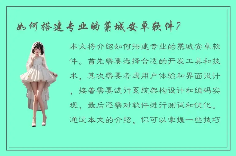 如何搭建专业的藁城安卓软件？