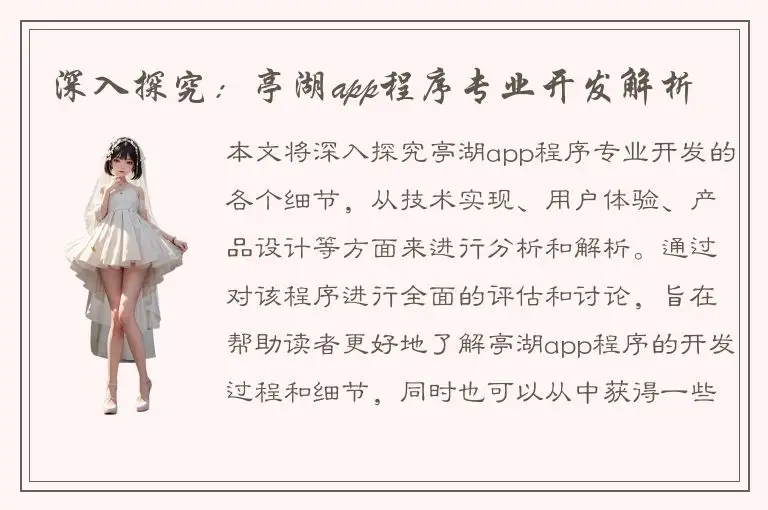 深入探究：亭湖app程序专业开发解析