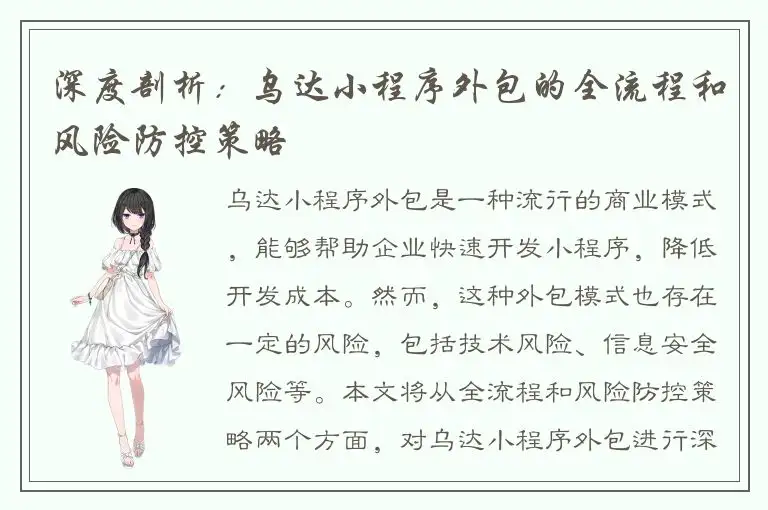 深度剖析：乌达小程序外包的全流程和风险防控策略