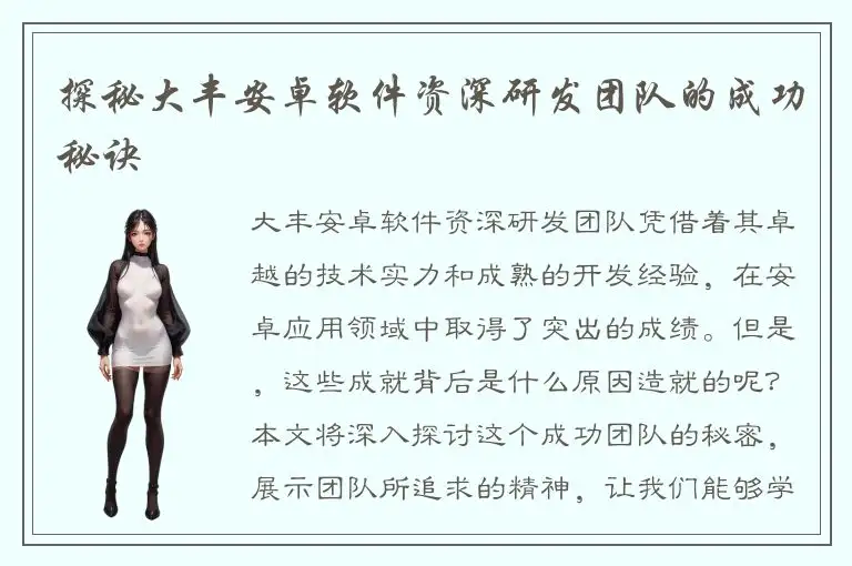 探秘大丰安卓软件资深研发团队的成功秘诀