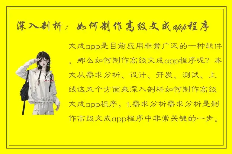 深入剖析：如何制作高级文成app程序