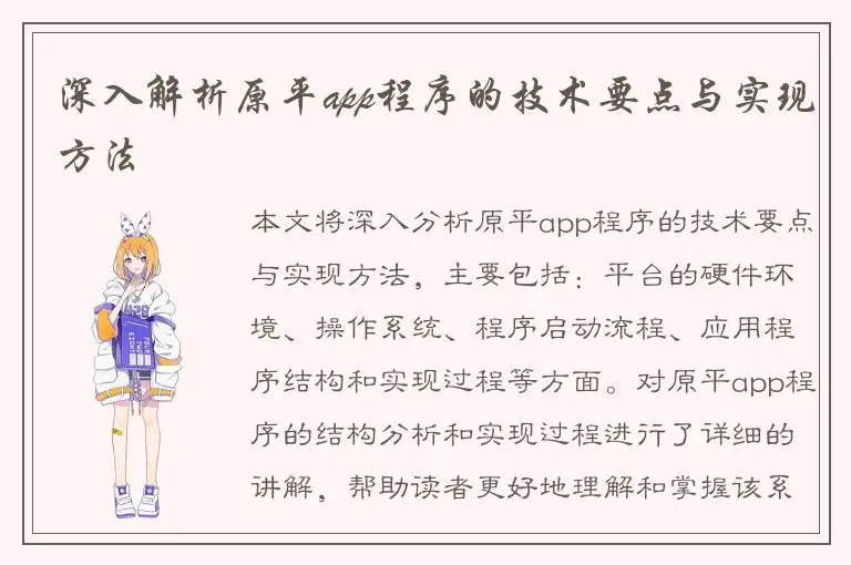 深入解析原平app程序的技术要点与实现方法