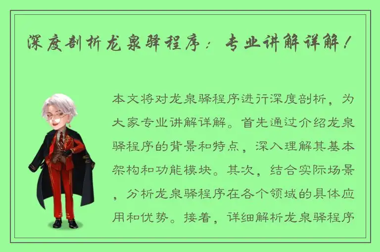 深度剖析龙泉驿程序：专业讲解详解！
