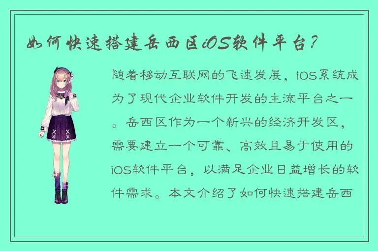 如何快速搭建岳西区iOS软件平台？