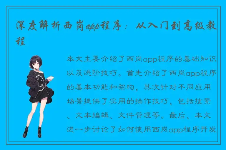 深度解析西岗app程序：从入门到高级教程