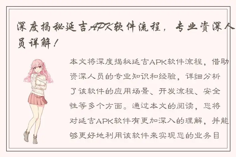 深度揭秘延吉APK软件流程，专业资深人员详解！