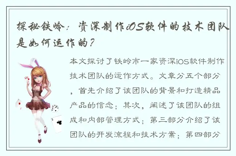探秘铁岭：资深制作iOS软件的技术团队是如何运作的？