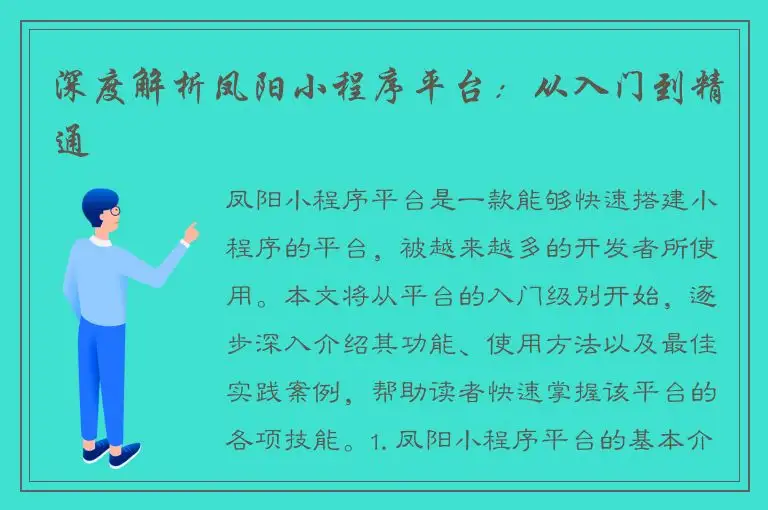 深度解析凤阳小程序平台：从入门到精通