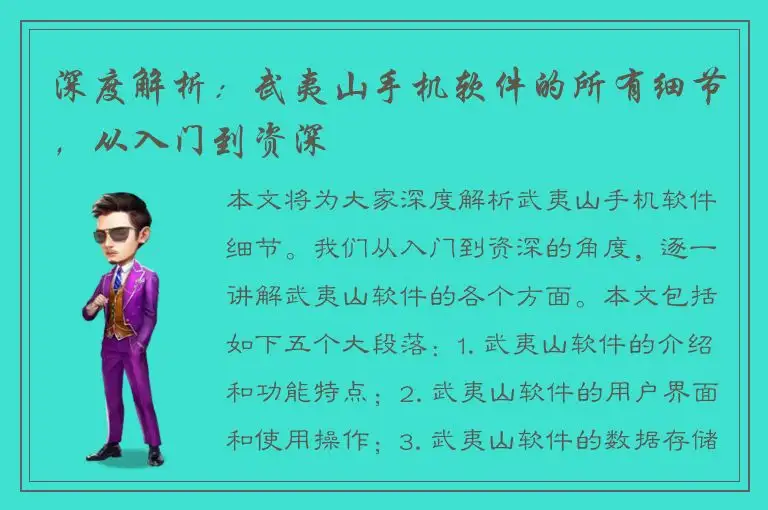 深度解析：武夷山手机软件的所有细节，从入门到资深