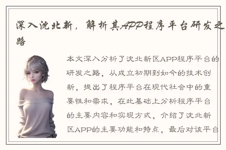 深入沈北新，解析其APP程序平台研发之路