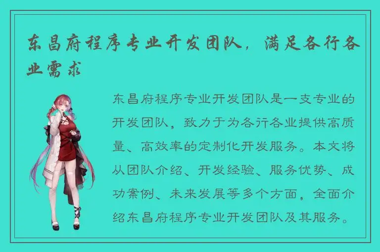 东昌府程序专业开发团队，满足各行各业需求