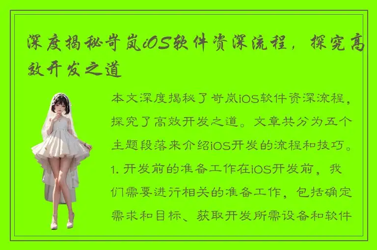 深度揭秘岢岚iOS软件资深流程，探究高效开发之道