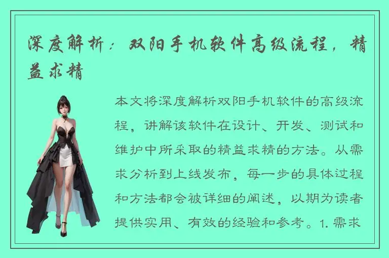 深度解析：双阳手机软件高级流程，精益求精