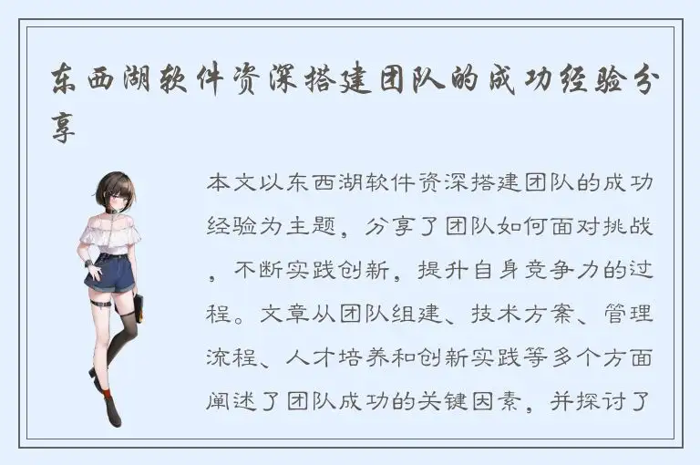 东西湖软件资深搭建团队的成功经验分享