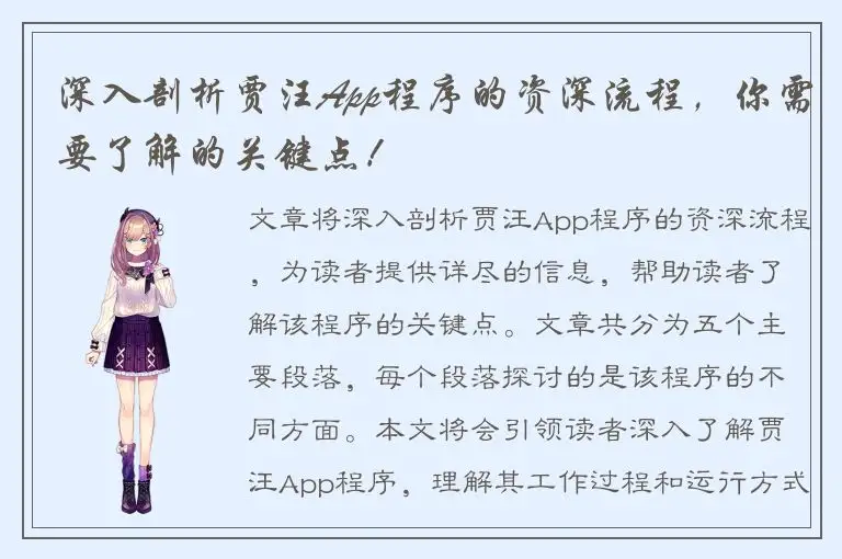 深入剖析贾汪App程序的资深流程，你需要了解的关键点！