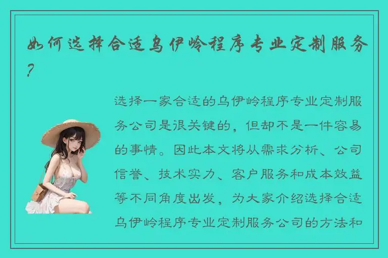 如何选择合适乌伊岭程序专业定制服务？