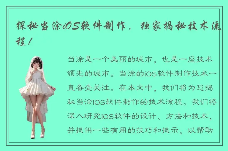 探秘当涂iOS软件制作，独家揭秘技术流程！