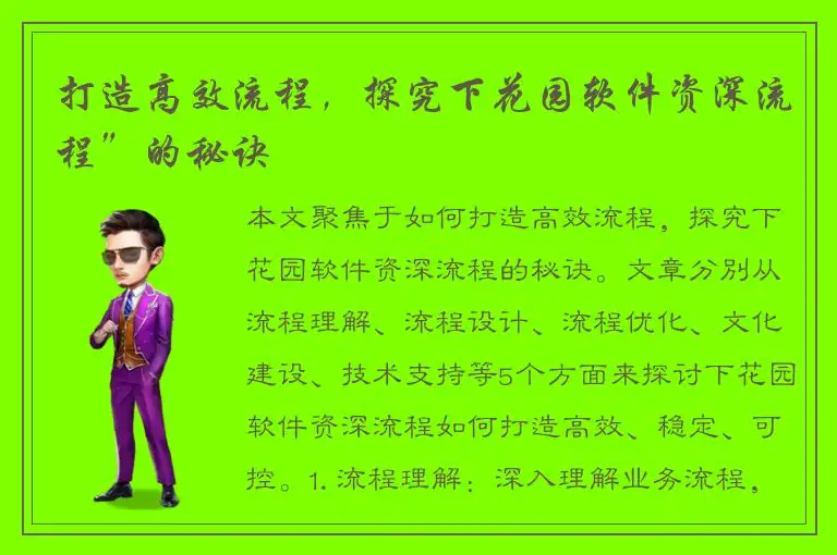 打造高效流程，探究下花园软件资深流程”的秘诀