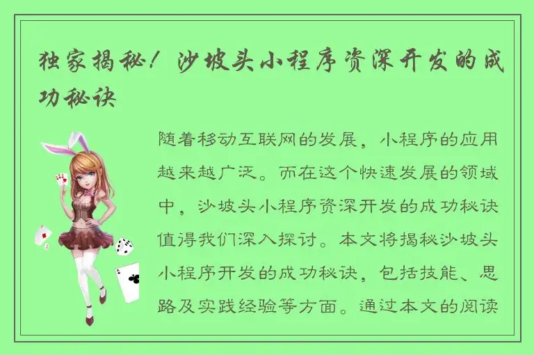 独家揭秘！沙坡头小程序资深开发的成功秘诀