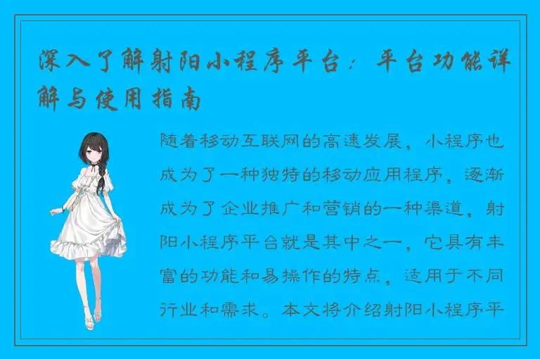 深入了解射阳小程序平台：平台功能详解与使用指南