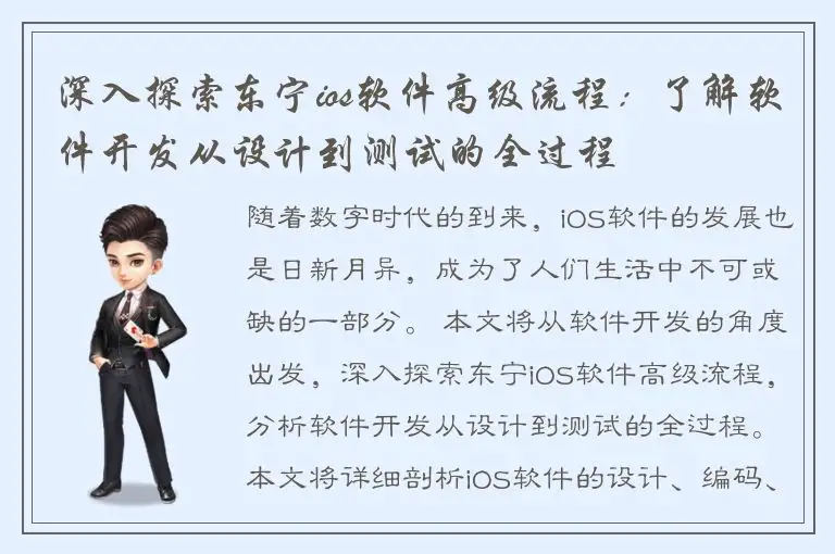 深入探索东宁ios软件高级流程：了解软件开发从设计到测试的全过程