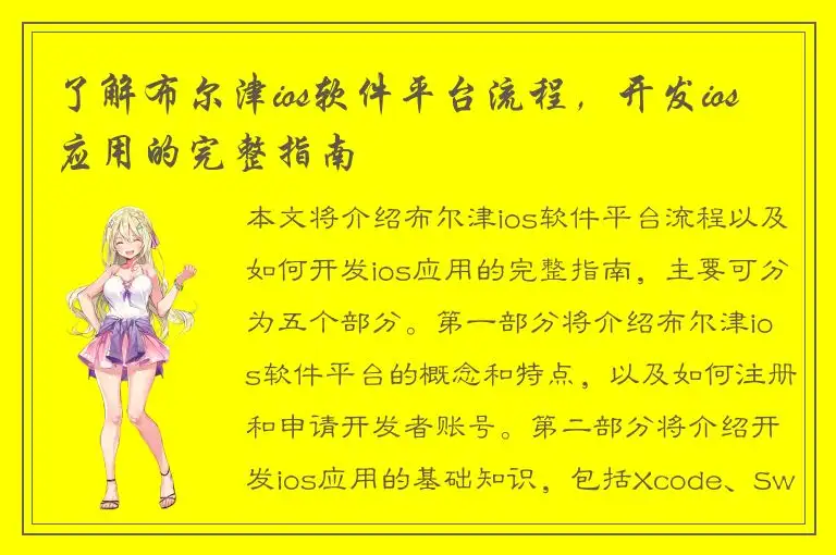 了解布尔津ios软件平台流程，开发ios应用的完整指南