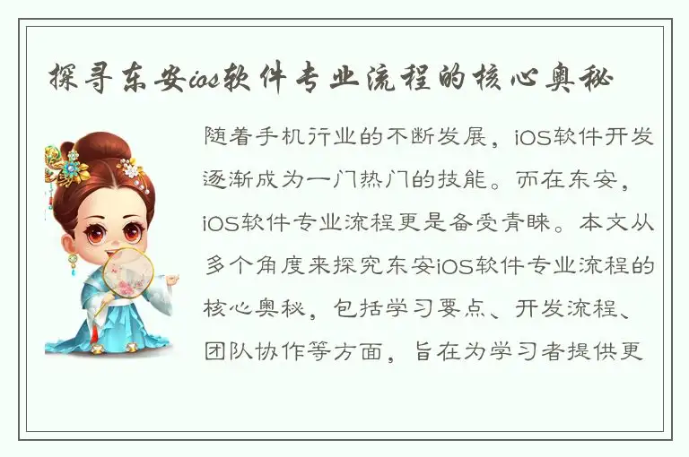 探寻东安ios软件专业流程的核心奥秘