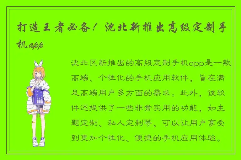 打造王者必备！沈北新推出高级定制手机app
