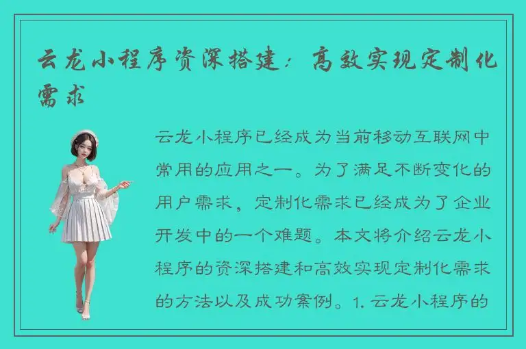 云龙小程序资深搭建：高效实现定制化需求