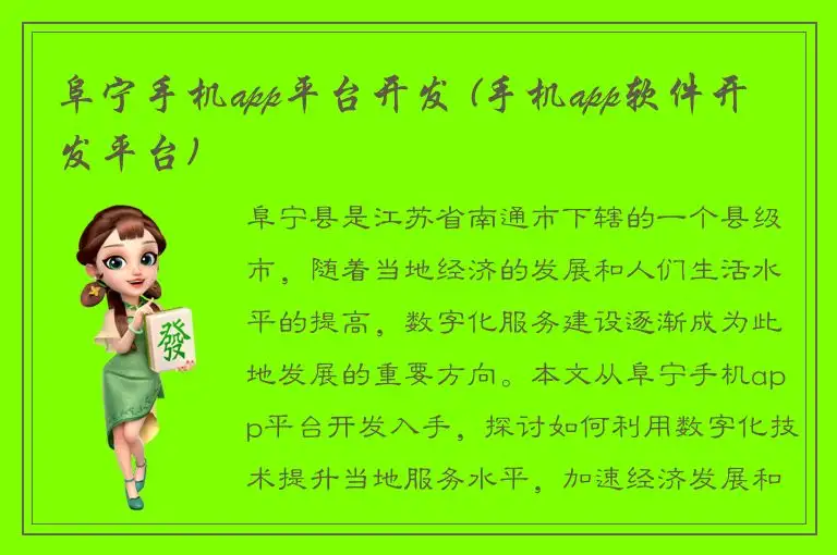 阜宁手机app平台开发 (手机app软件开发平台)