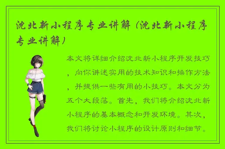 沈北新小程序专业讲解 (沈北新小程序专业讲解)