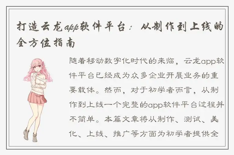 打造云龙app软件平台：从制作到上线的全方位指南