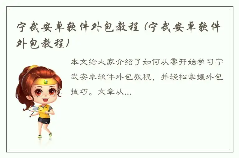 宁武安卓软件外包教程 (宁武安卓软件外包教程)