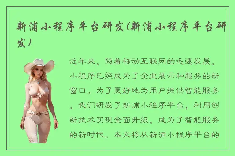 新浦小程序平台研发(新浦小程序平台研发)