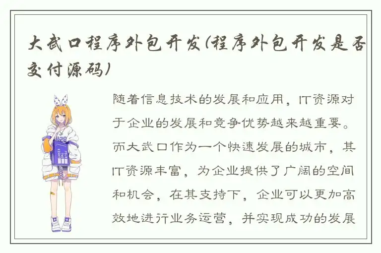 大武口程序外包开发(程序外包开发是否交付源码)