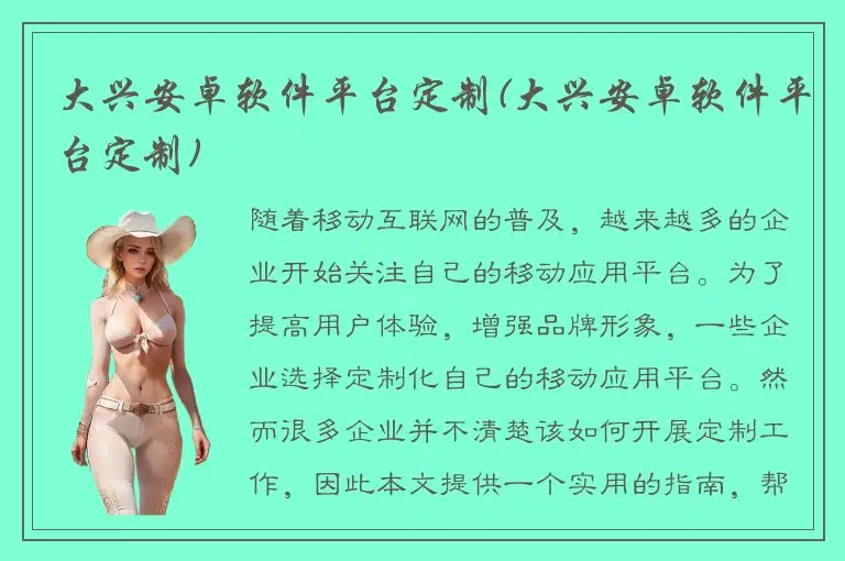 大兴安卓软件平台定制(大兴安卓软件平台定制)